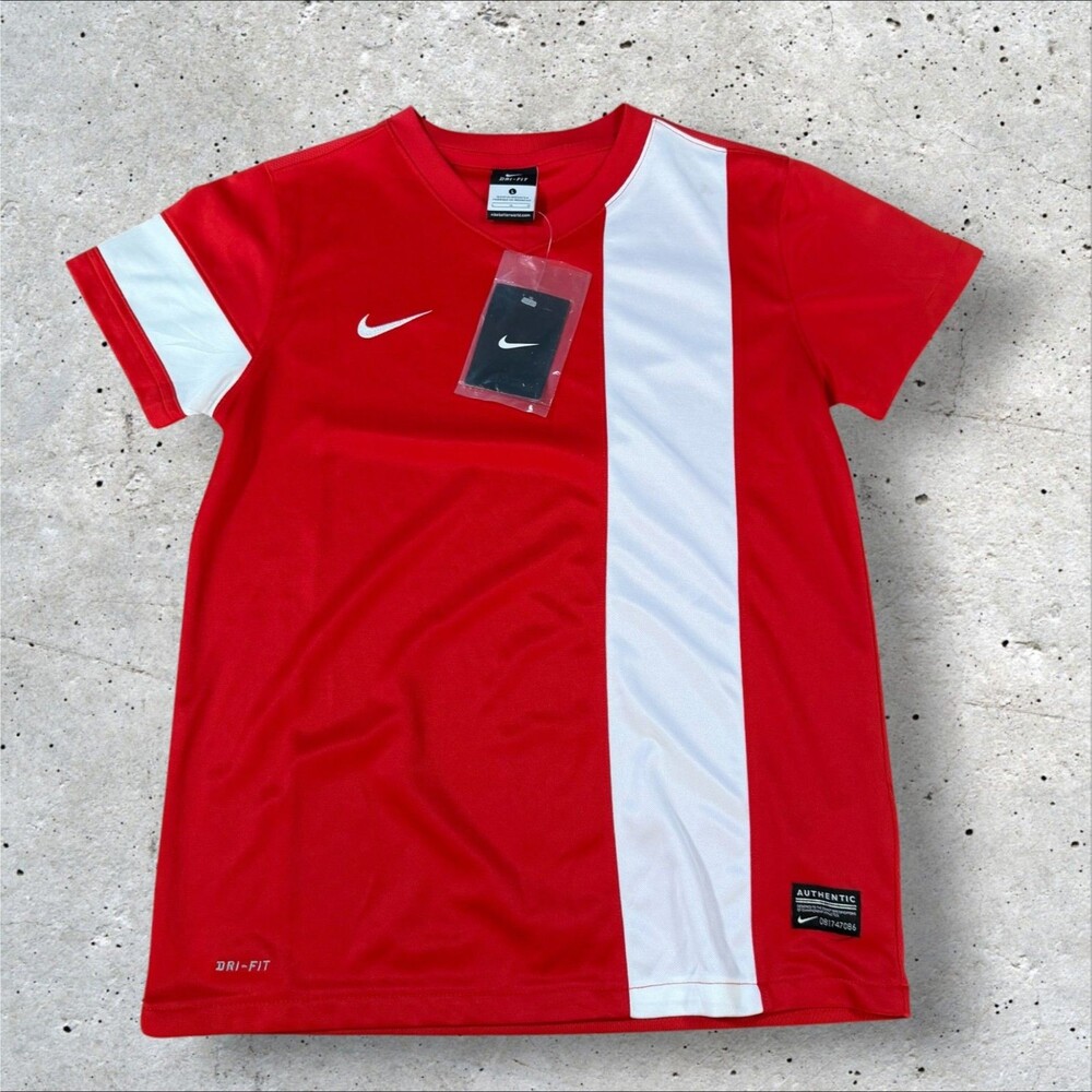 Nike Dri-Fit Striker III Soccer Jersey Girls Large Red White Shirt NWT 520614